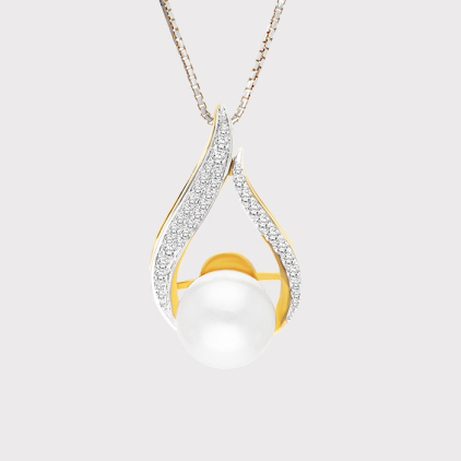 Diamond Tear Drop Pearl Pendant