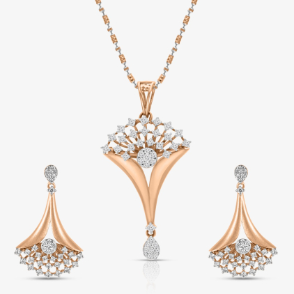 Ornate Bloom Diamond Pendant Set
