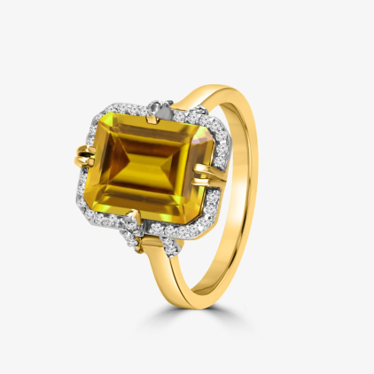 Natural Citrine Diamond Ring