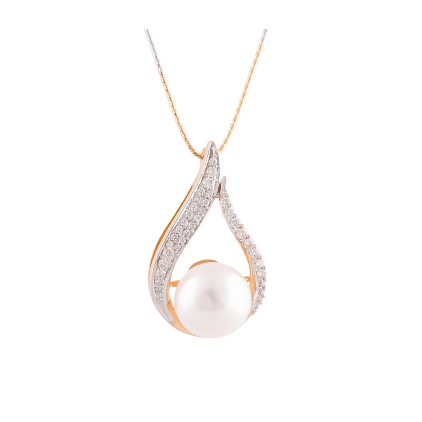 Diamond Tear Drop Pearl Pendant