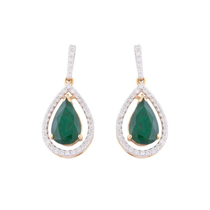 Pear Cut Emerald Diamond Earrings