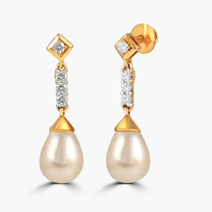 Diamond Pearl Drop Earrings 