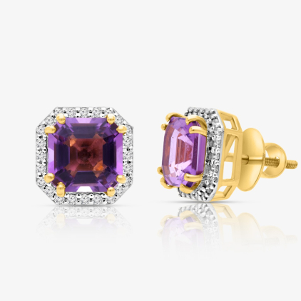 Cushion Cut Amethyst Diamond Earrings