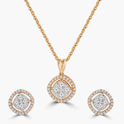 Quadilateral Diamond Pendant Set