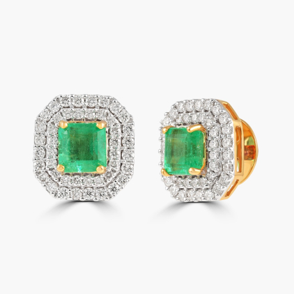 Green Square Emerald Diamond Earrings