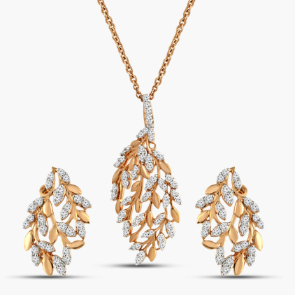 Artful Diamond Leaf Pendant Set