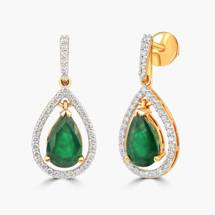 Pear Cut Emerald Diamond Earrings