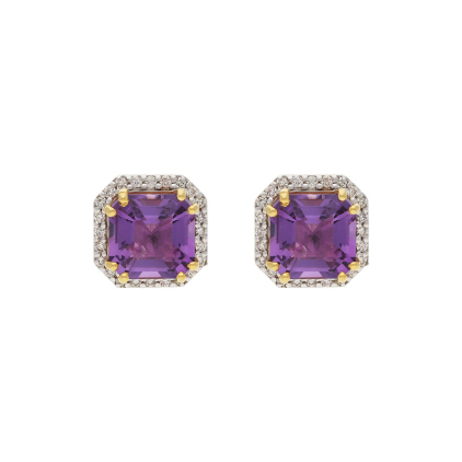 Cushion Cut Amethyst Diamond Earrings